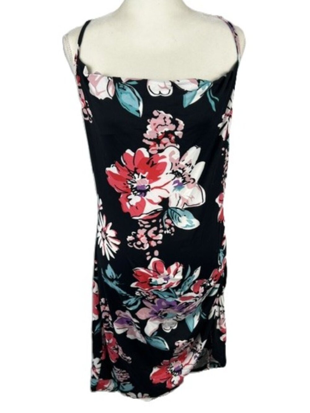 Shein Plus Size OXL 12 Rose Print Criss Cross Spaghetti Strap Thigh Slit Dress